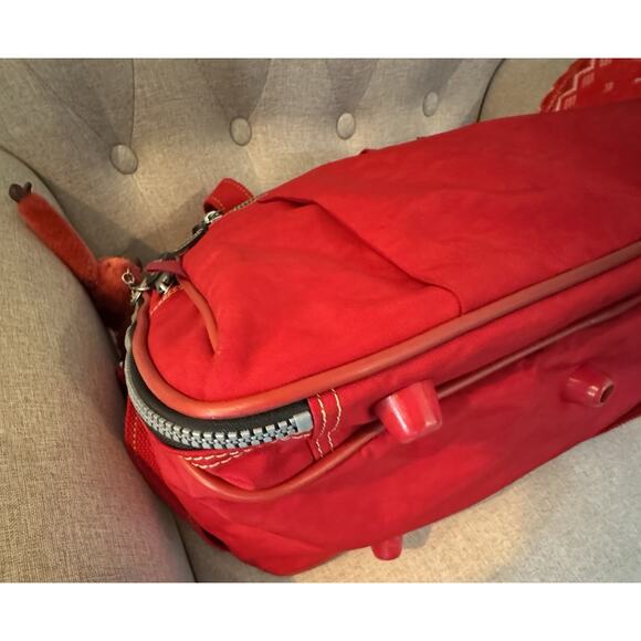 Kipling Duffle Bag Large Red Nylon Luggage Travel Gym Bag/Monkey Key Chain - Picture 5 of 15